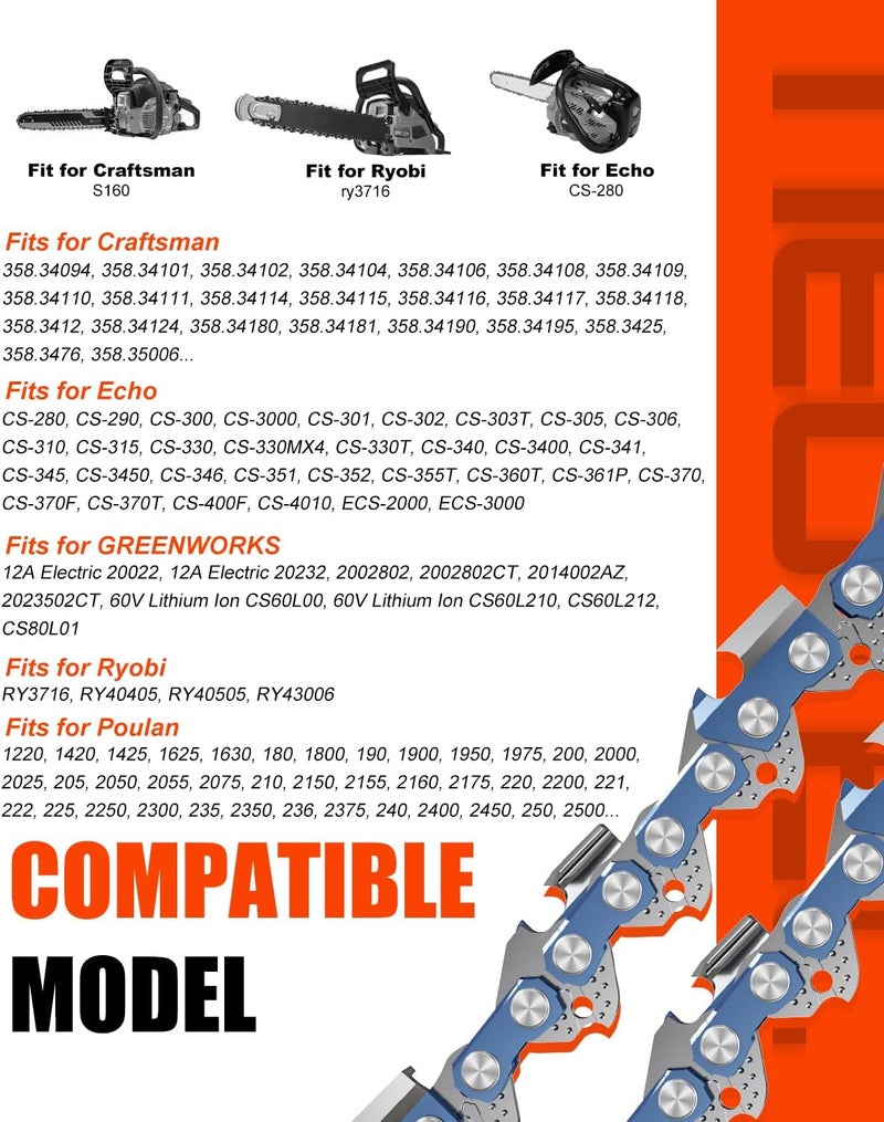 NEO-TEC 16 Inch Chainsaw Chain, 3/8" LP Pitch, 0.050" Gauge, 56 Drive Links, Fits for Ryobi, Husqvarna, Greenworks, Craftsman, Poulan, Homelite, Makita, Echo Chainsaw and more (3 Chains) - Image 4
